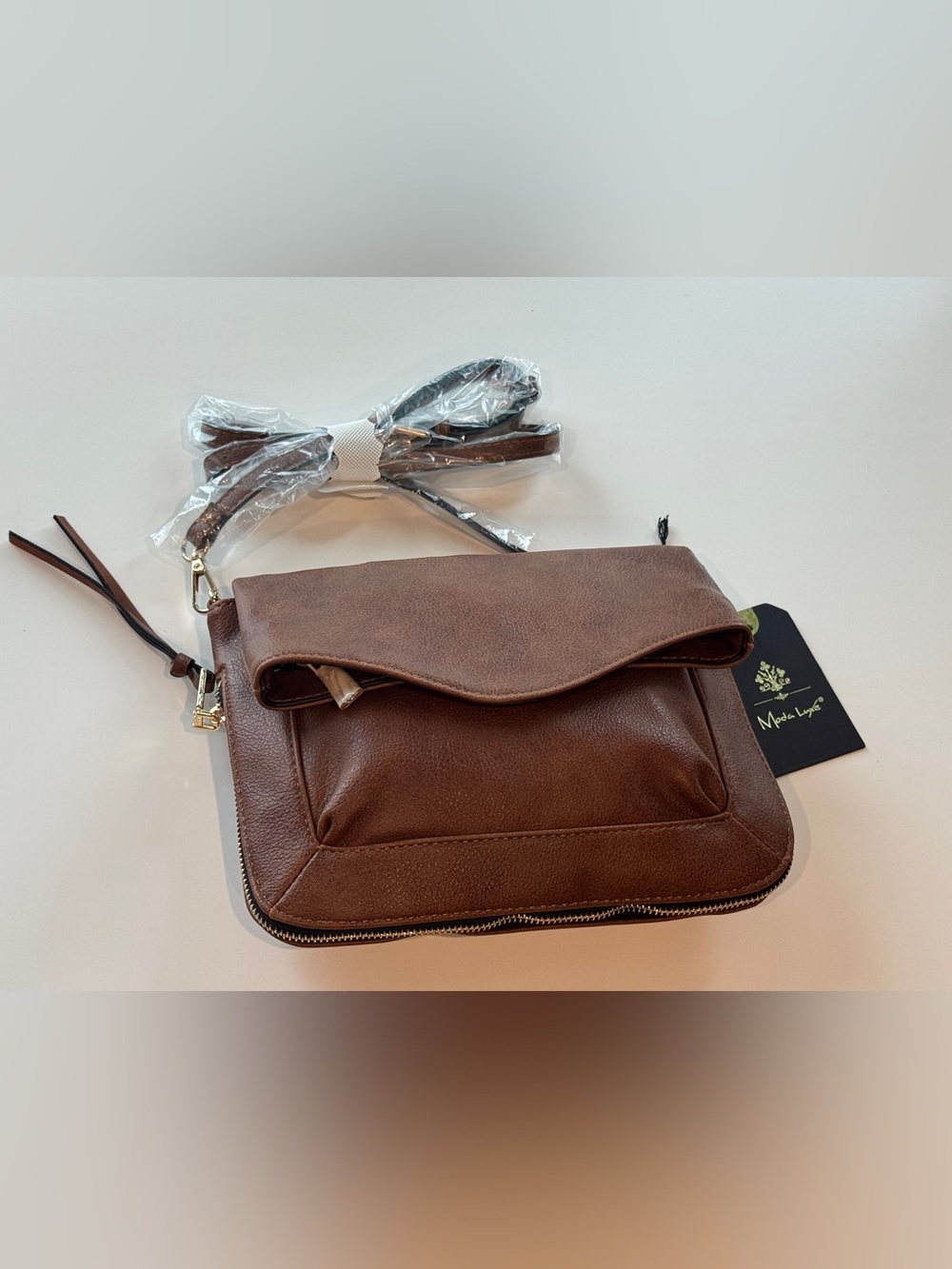Moda Luxe Brown Faux-Leather Crossbody Bag